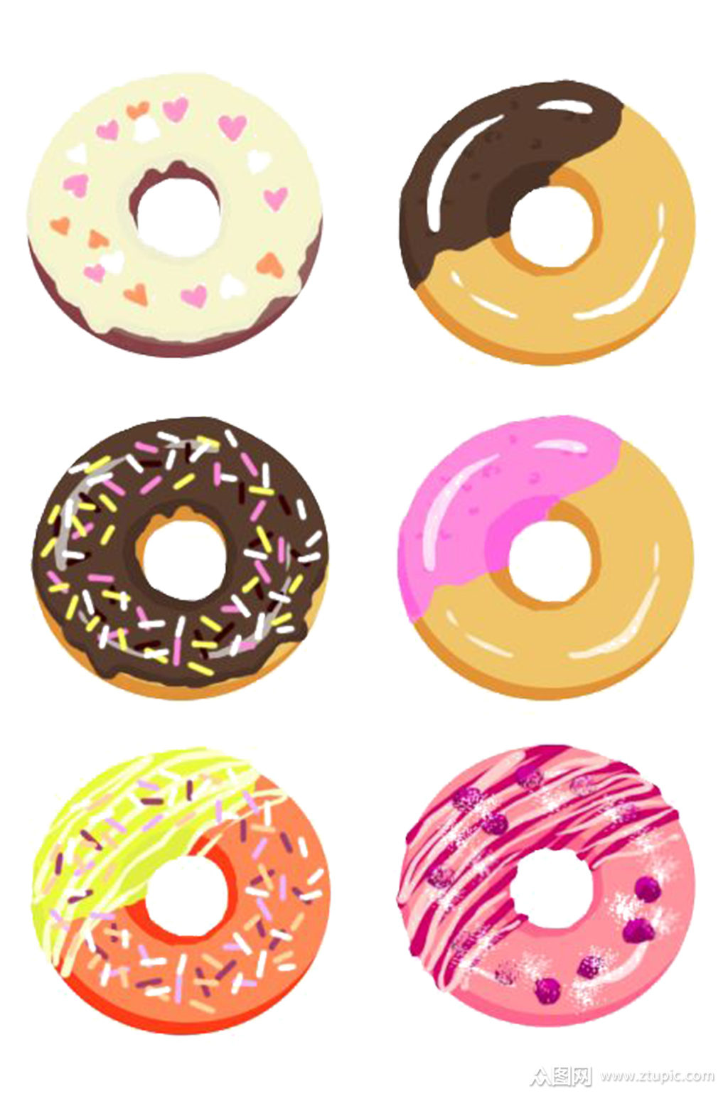 手绘插画卡通甜甜圈甜点食物素材矢量