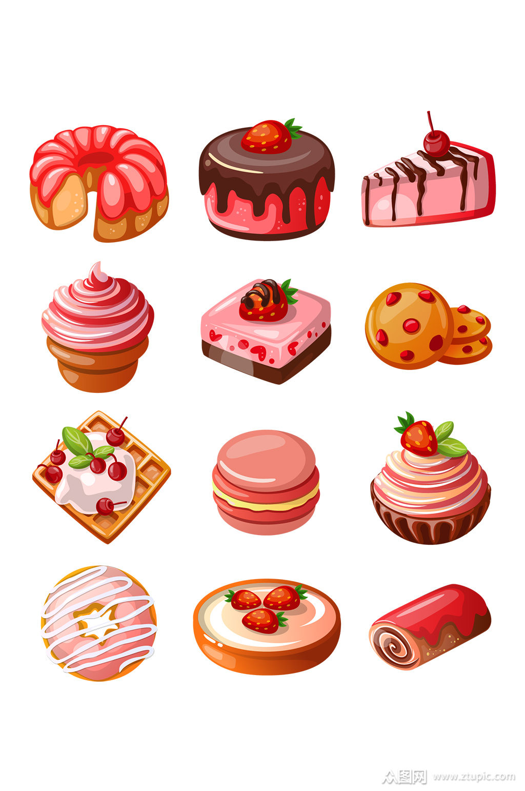 手绘插画卡通奶油蛋糕甜点食物素材矢量