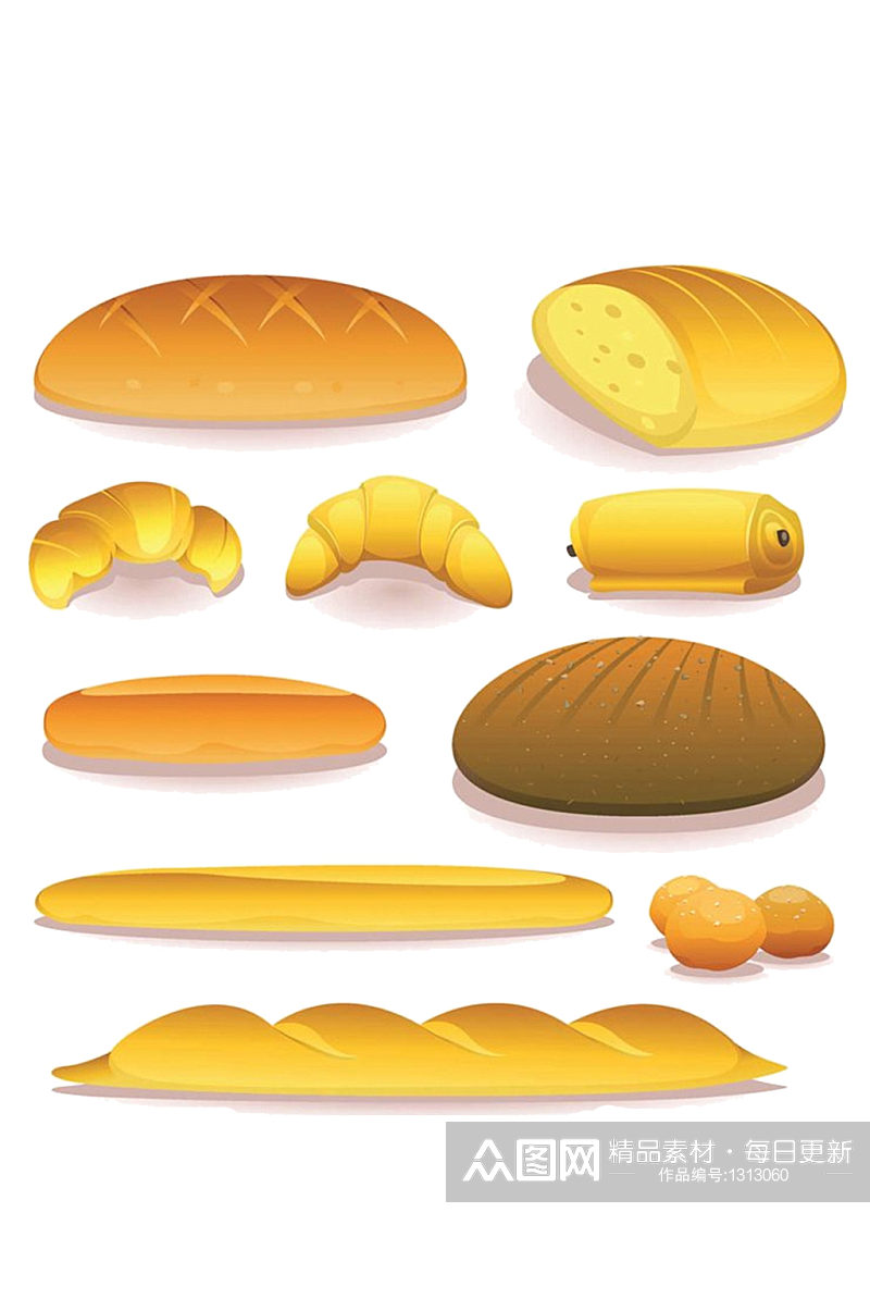 手绘插画卡通金黄色的面包土司免抠元素素材