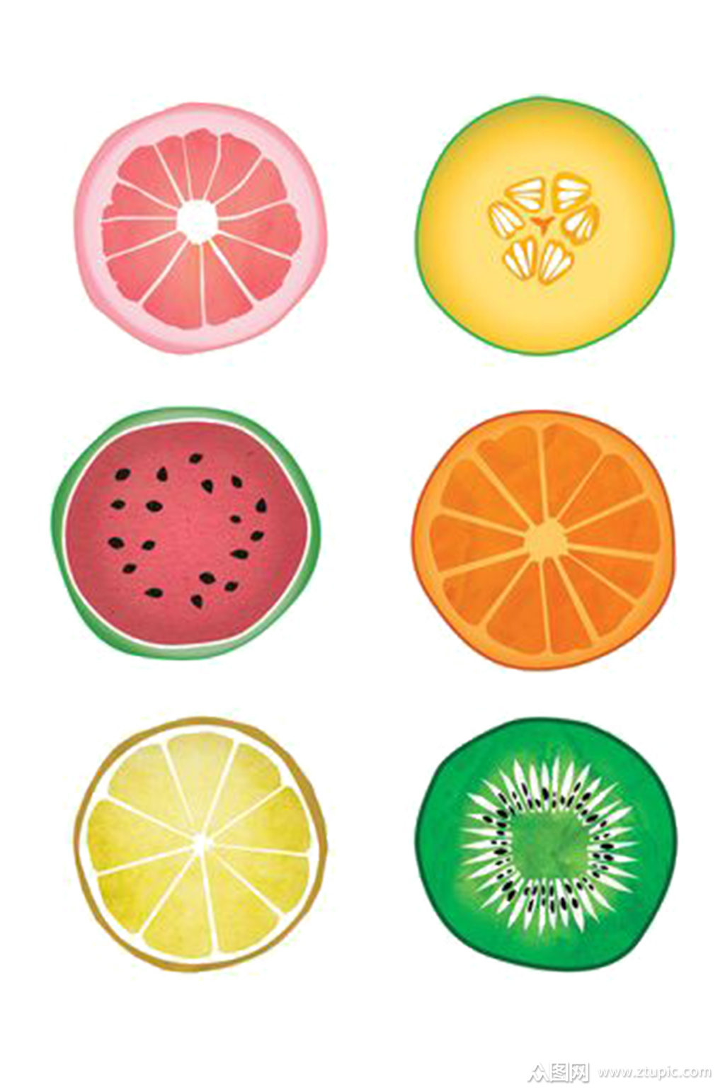 手绘切片的香甜健康有机果肉水果元素免抠