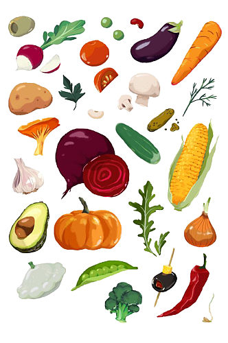 手绘新鲜的健康有机多款果蔬元素免抠