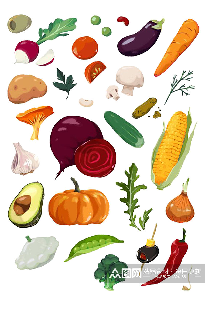 手绘新鲜的健康有机多款果蔬元素免抠素材
