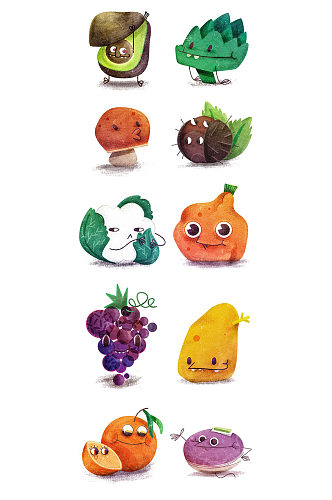 手绘卡通蔬菜水果怪兽插画免抠元素