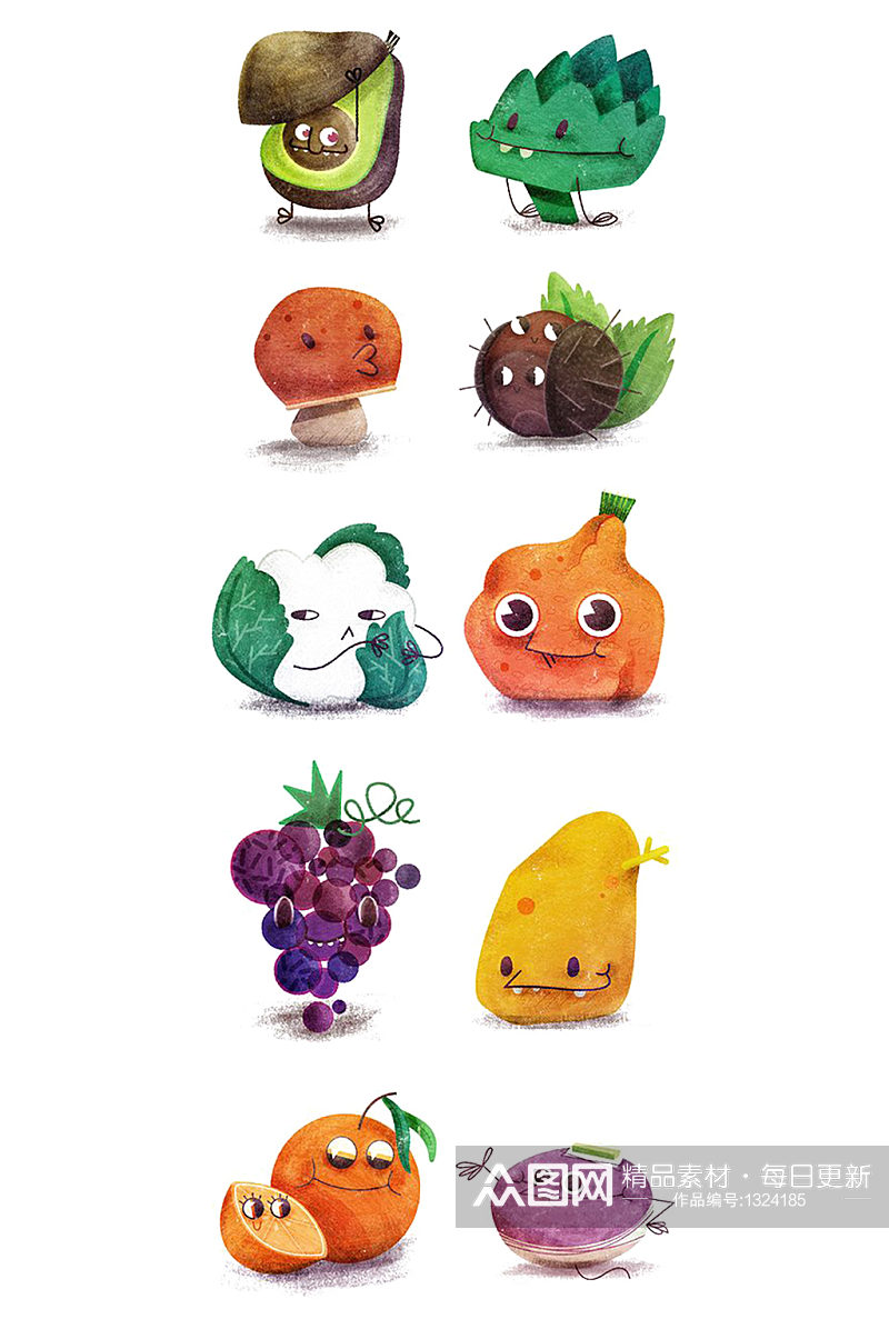 手绘卡通蔬菜水果怪兽插画免抠元素素材