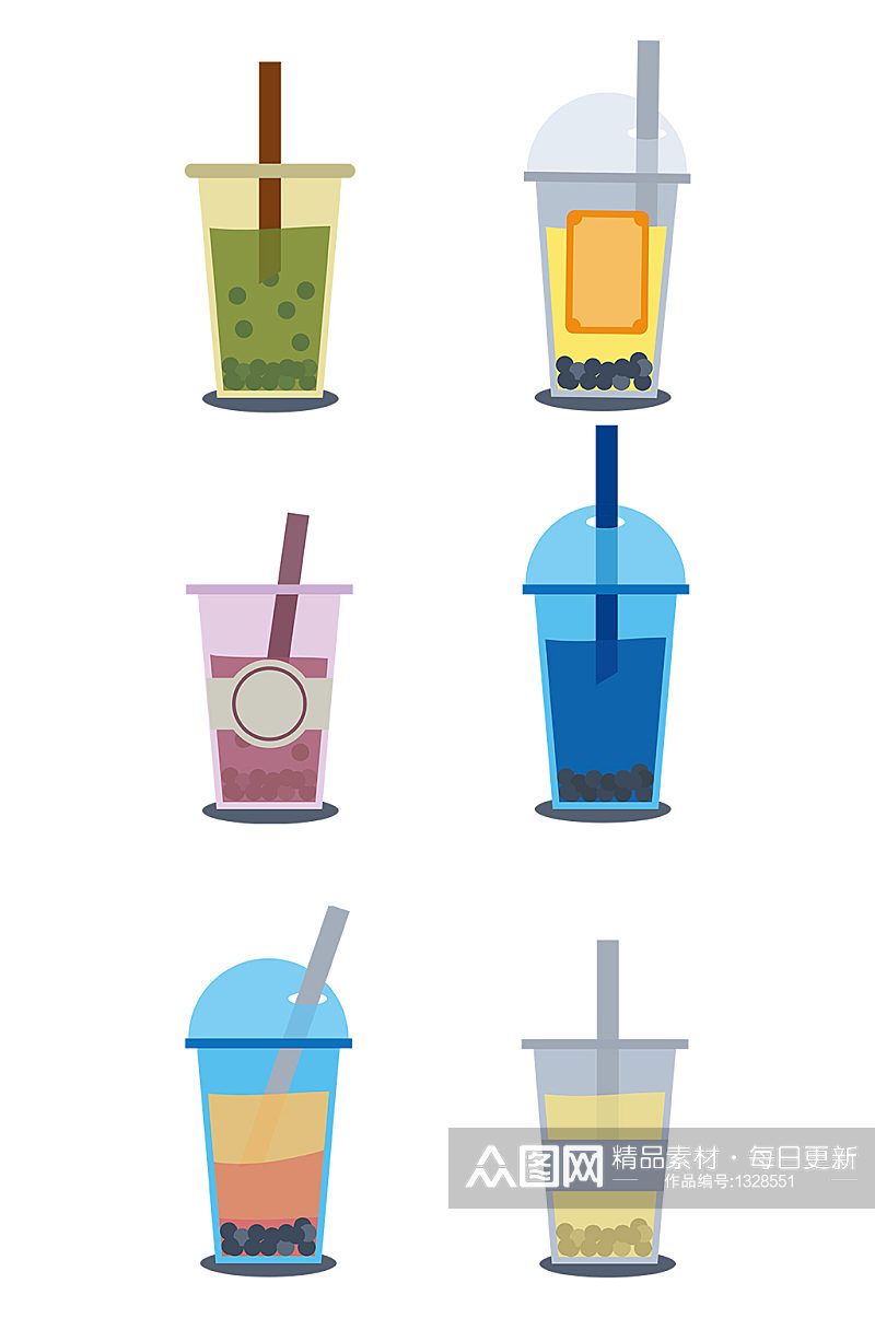 卡通手绘水彩多款饮料水果奶茶瓶子免抠元素素材