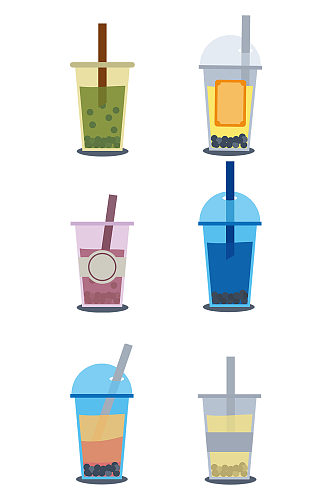 卡通手绘水彩多款饮料水果奶茶瓶子免抠元素