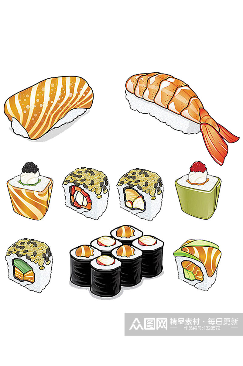 手绘插画卡通寿司早餐食物美味免抠元素素材