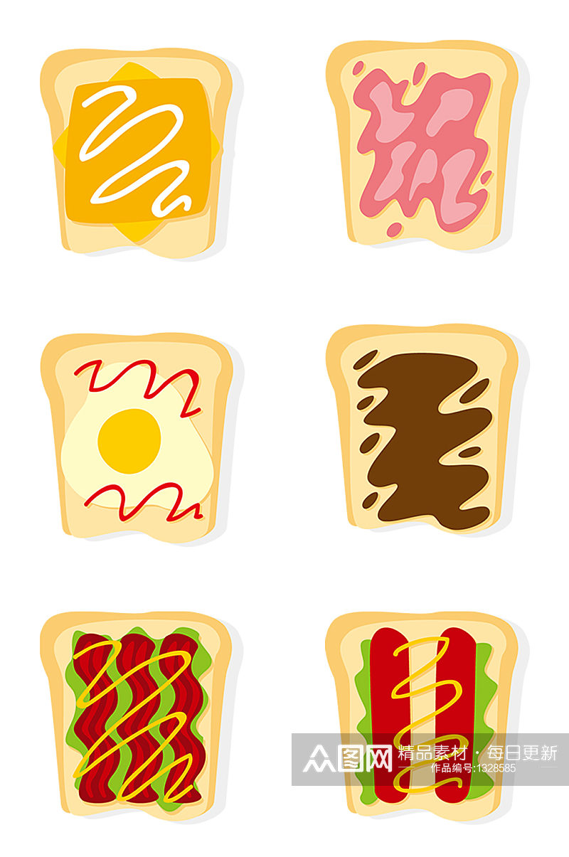 手绘插画卡通土司片早餐食物美味免抠元素素材