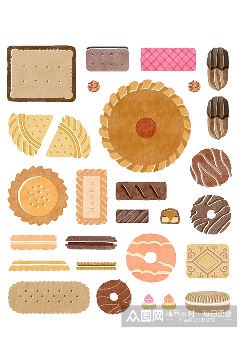 手绘插画卡通奶油饼干甜点食物素材免抠元素素材