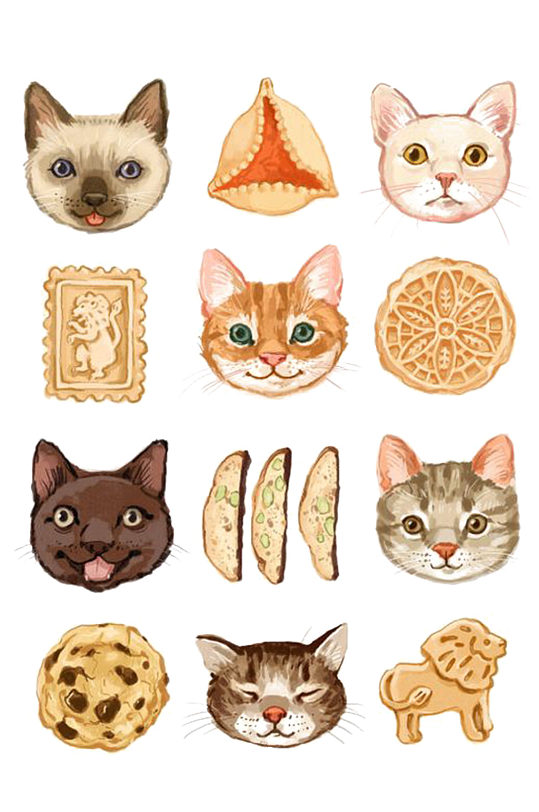 手绘插画卡通动物猫咪甜点食物素材免抠元素