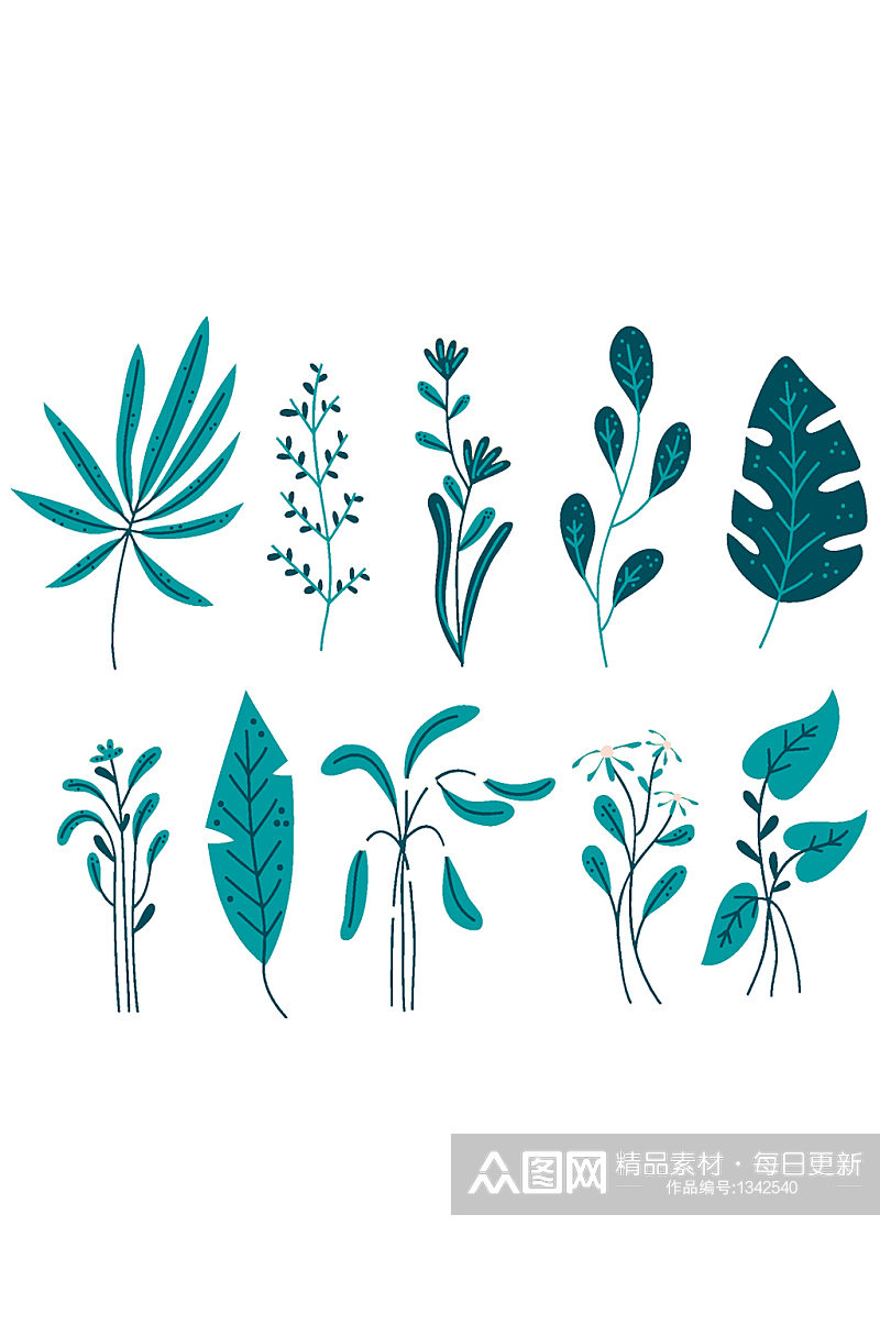 植物树叶花朵手绘插画矢量免抠元素素材