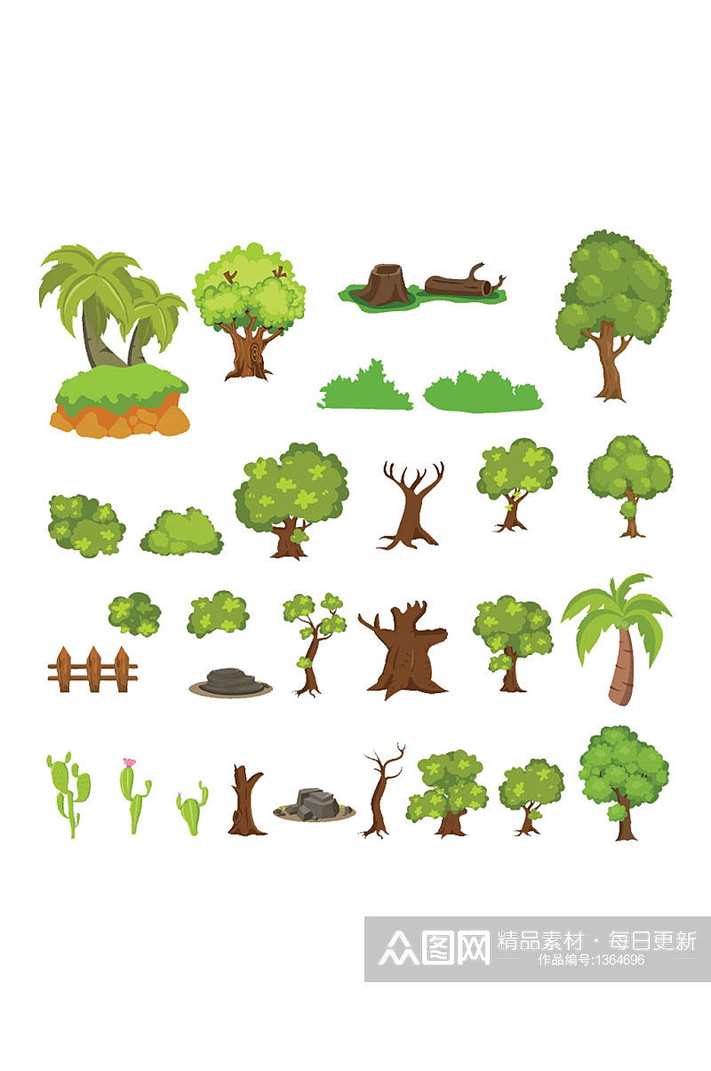 手绘插画植物卡通小树集合免抠元素素材