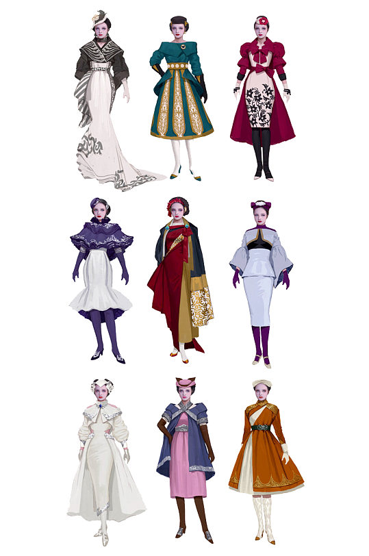 手绘插画欧洲女士人物装饰免抠元素