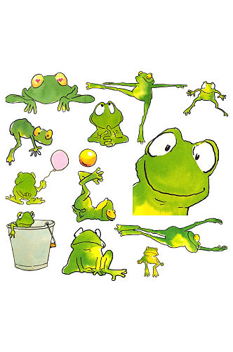 动物卡通手绘青蛙集合免抠元素