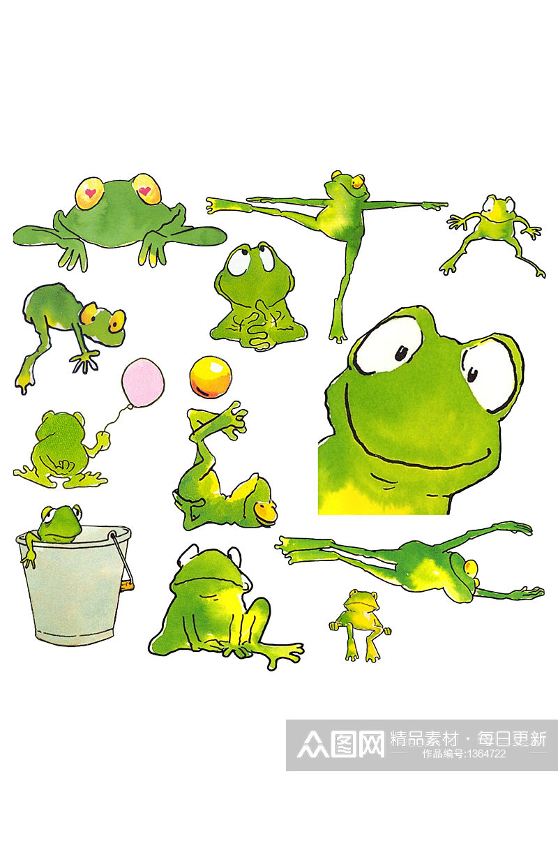 动物卡通手绘青蛙集合免抠元素素材