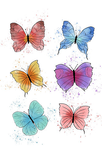 多款水墨系彩色昆虫蝴蝶免抠元素