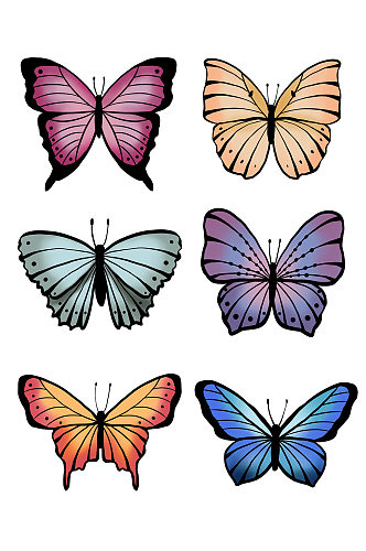 手绘水彩风彩色昆虫动物蝴蝶免抠元素