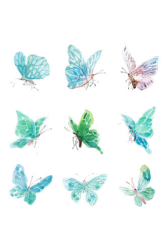 各种各样飞翔的水彩昆虫蝴蝶免抠元素