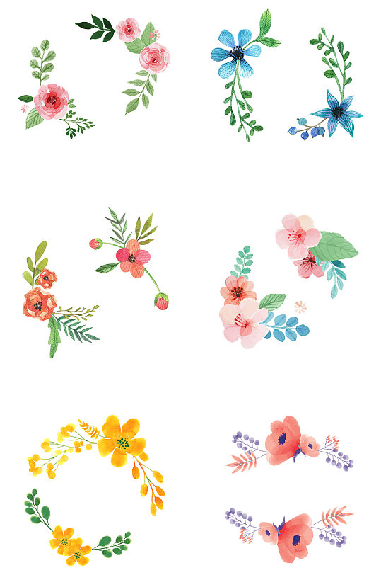 手绘水彩画效果花卉边框免抠元素