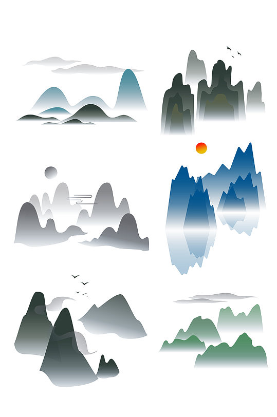 水墨山水手绘中国风免抠元素