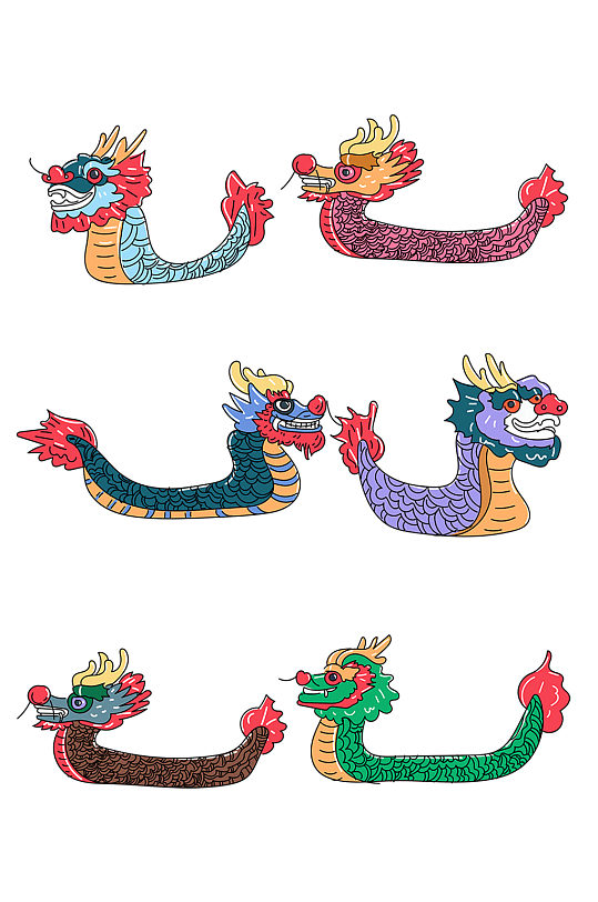 手繪插畫端午節(jié)龍舟裝飾免摳元素