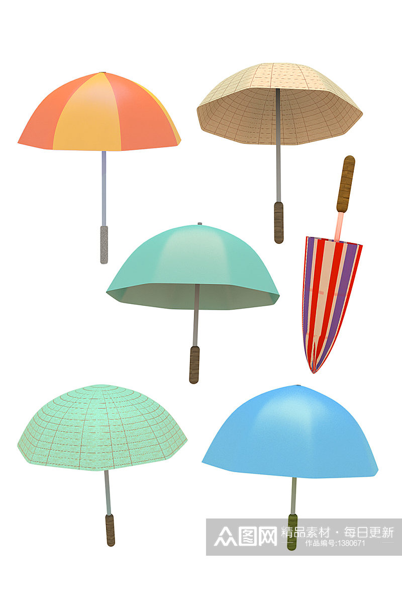 手绘卡通不同颜色的伞免抠元素素材