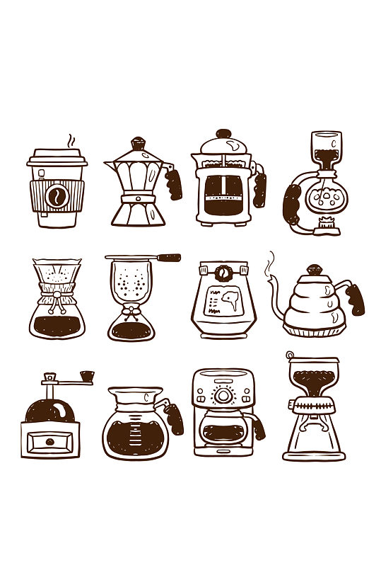 图标卡通手绘咖啡器具免抠元素