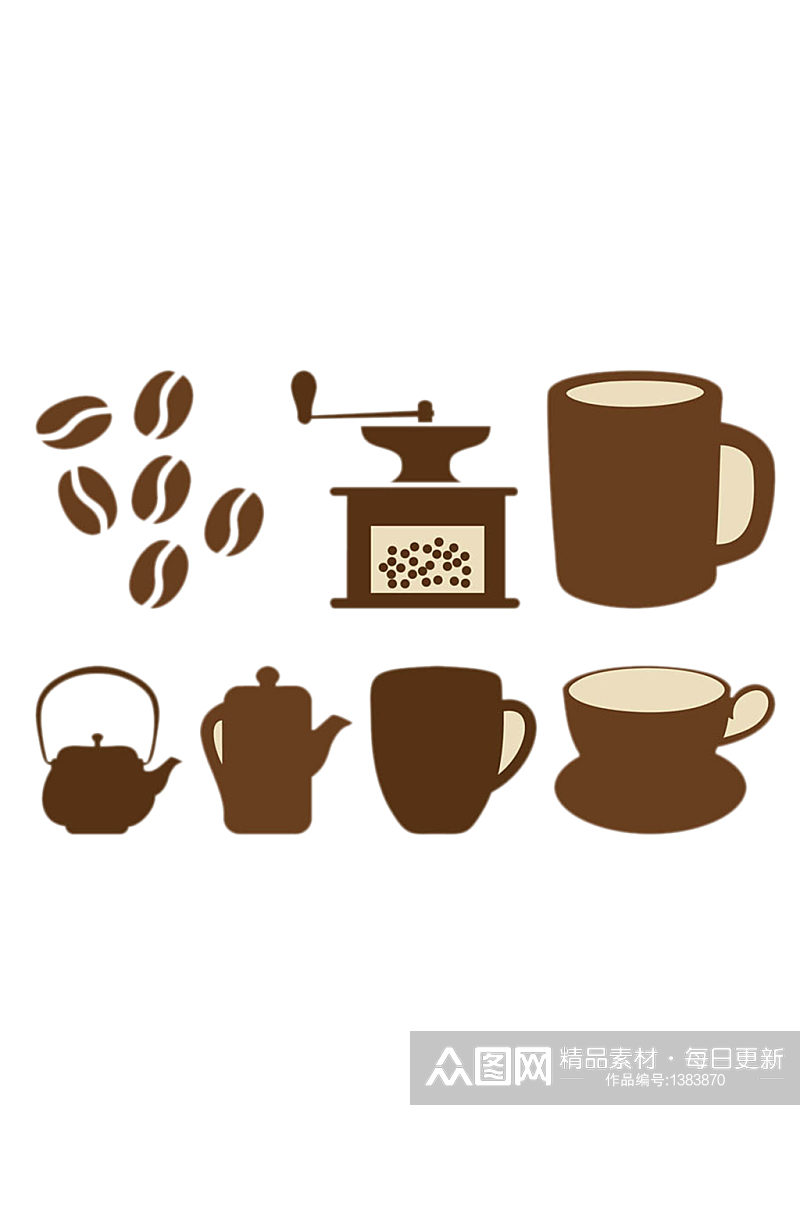 手绘茶壶咖啡豆咖啡杯磨豆机免抠元素素材