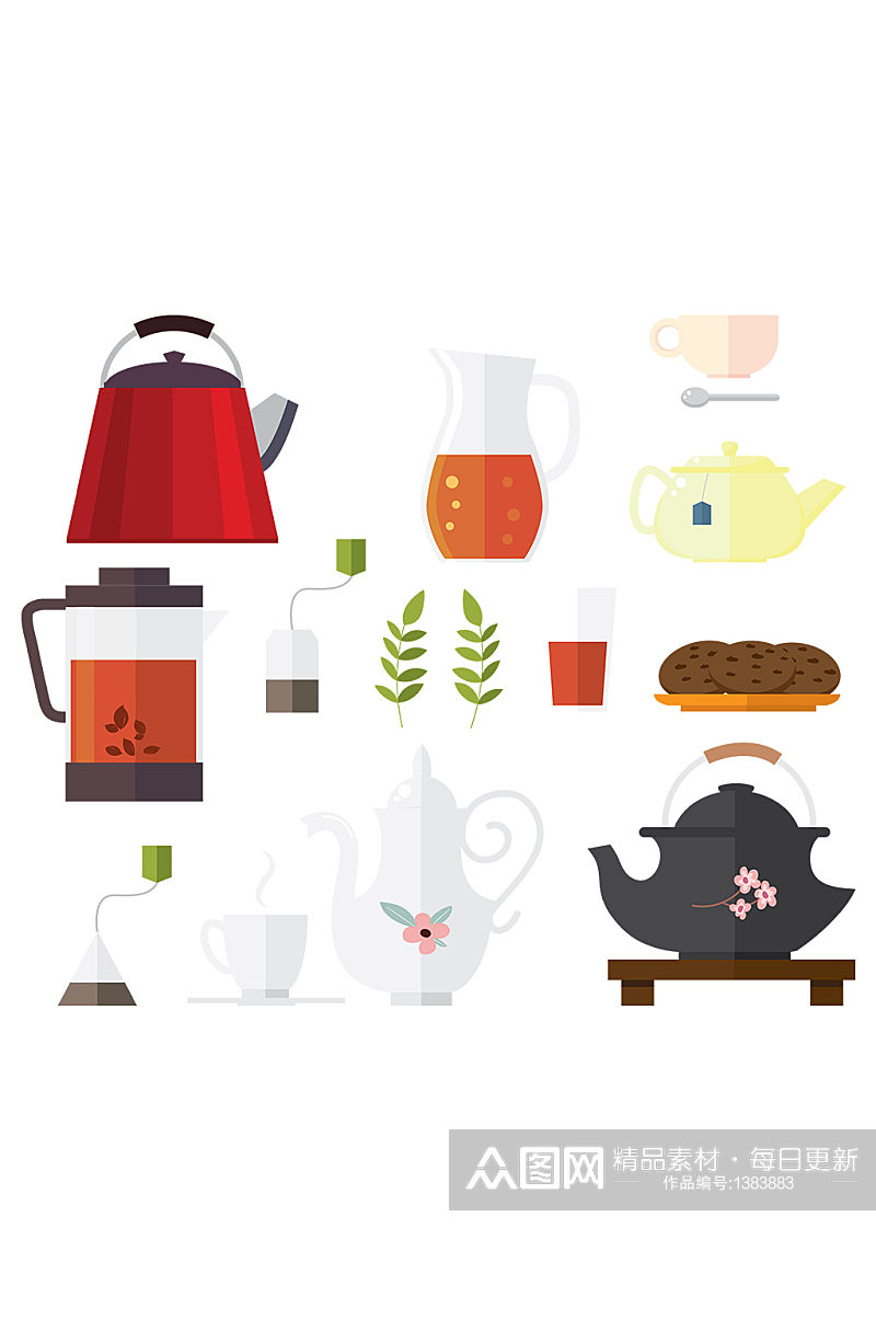喝茶工具手绘插画茶杯免抠元素素材