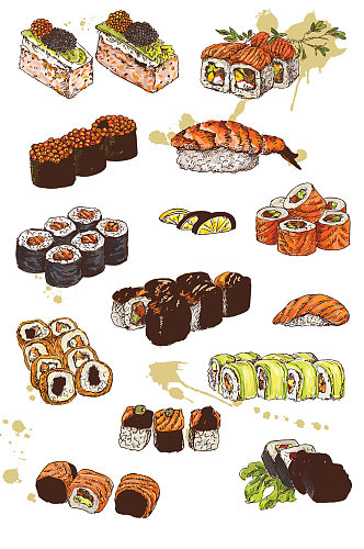 手绘插画美食寿司饭团免抠元素