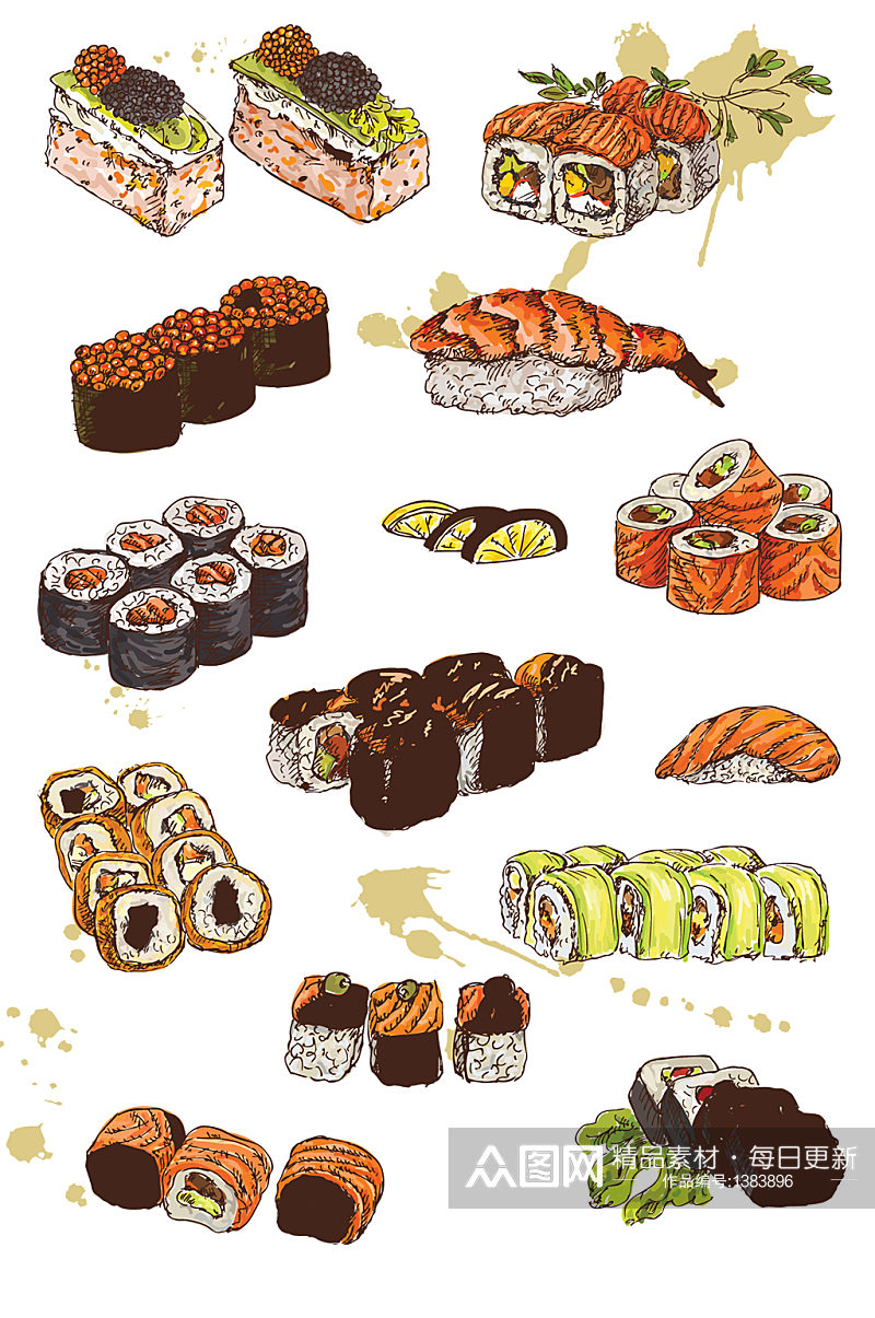 手绘插画美食寿司饭团免抠元素素材