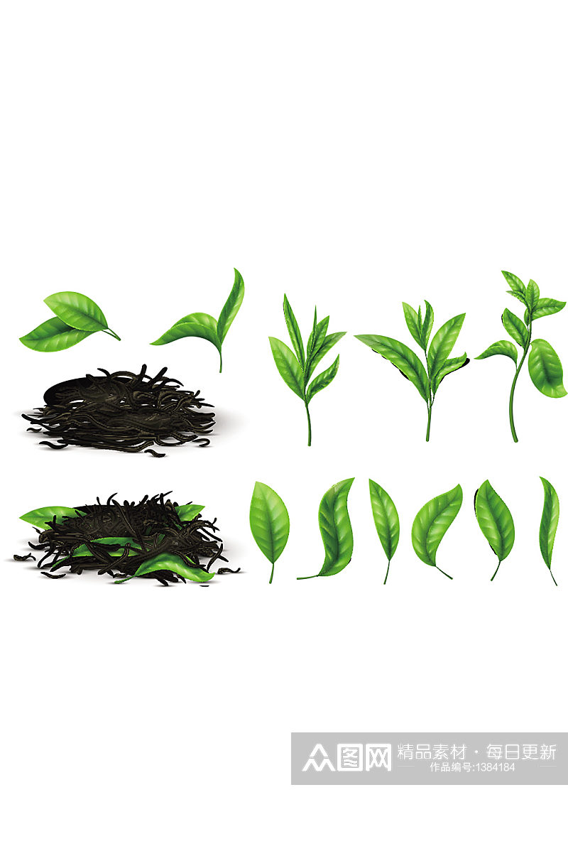 矢量绿色茶叶新鲜健康免抠元素素材