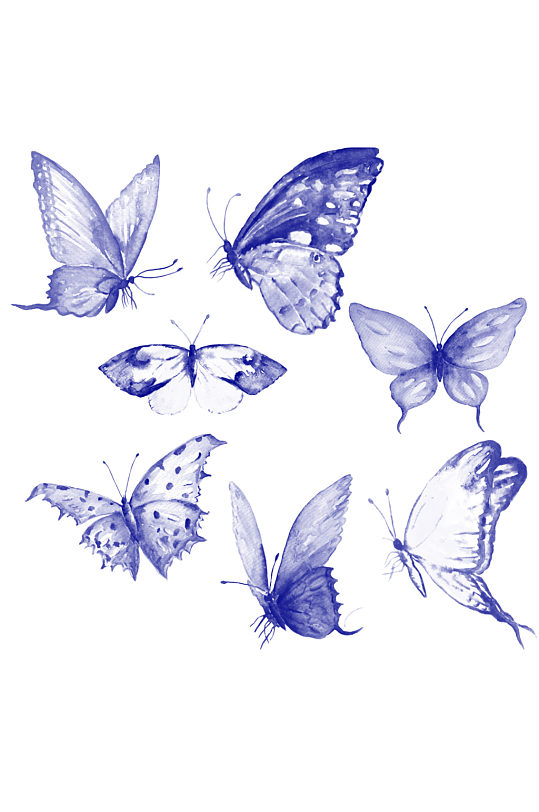 飞舞的蝴蝶手绘蓝色免抠元素