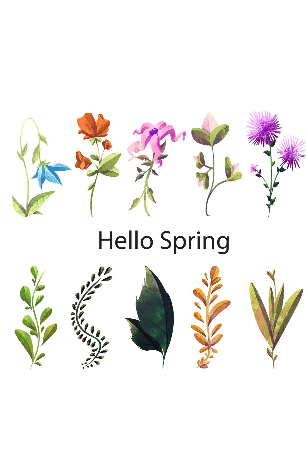 你好春天的花草手绘植物免抠元素