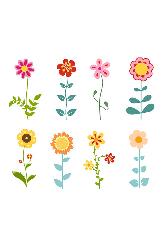 矢量手绘卡通花朵免抠元素