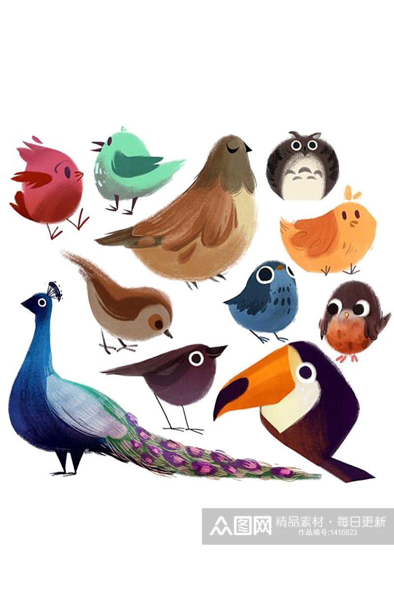 手绘插画动物鸟类可爱装饰免抠元素素材
