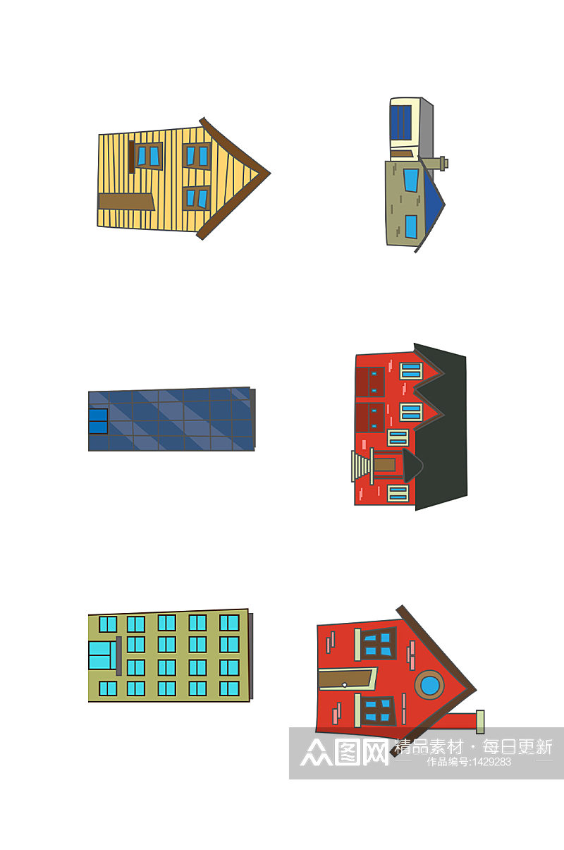 高楼城市房子建筑卡通简约免抠元素素材