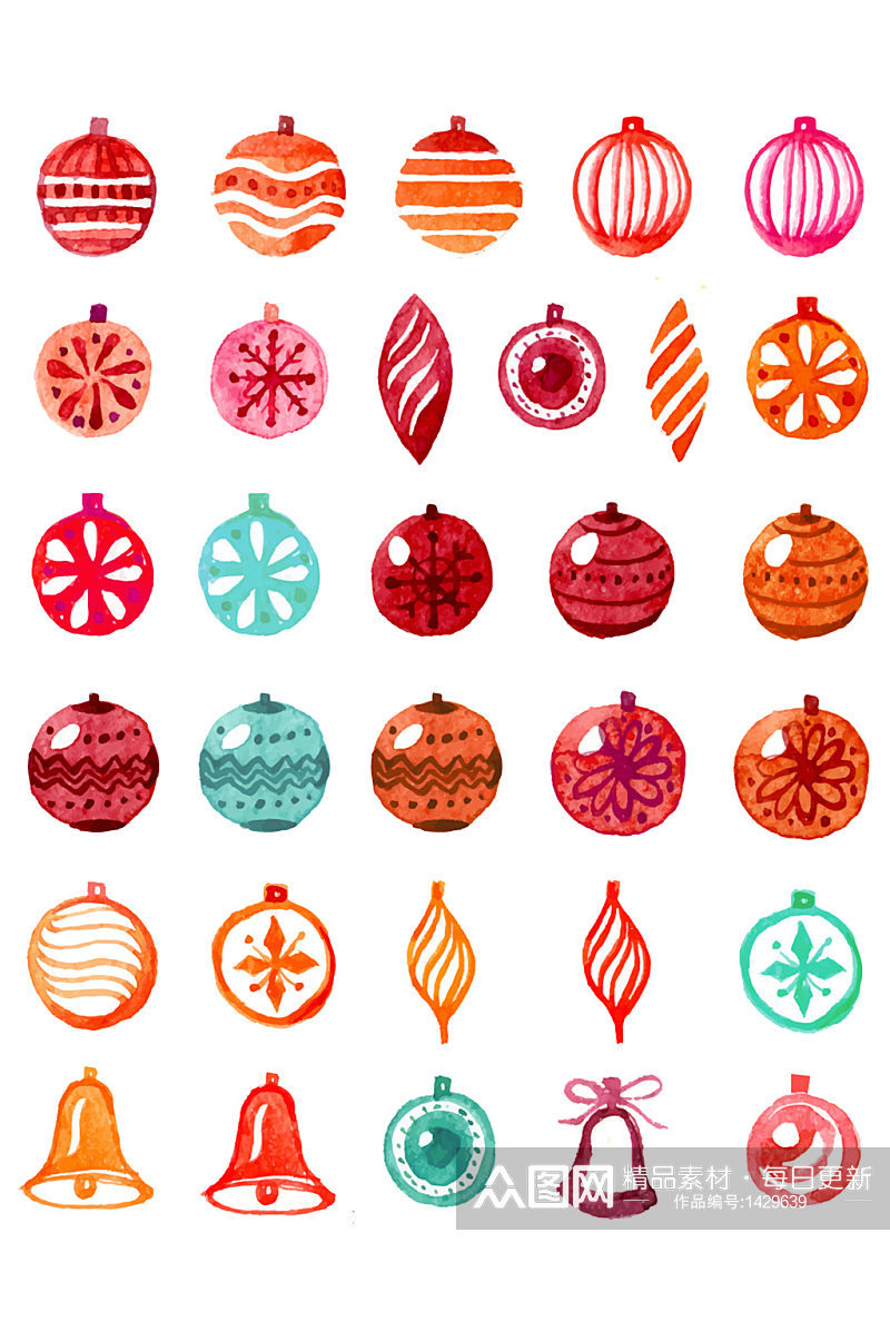 圣诞节水彩彩球装饰免抠元素素材