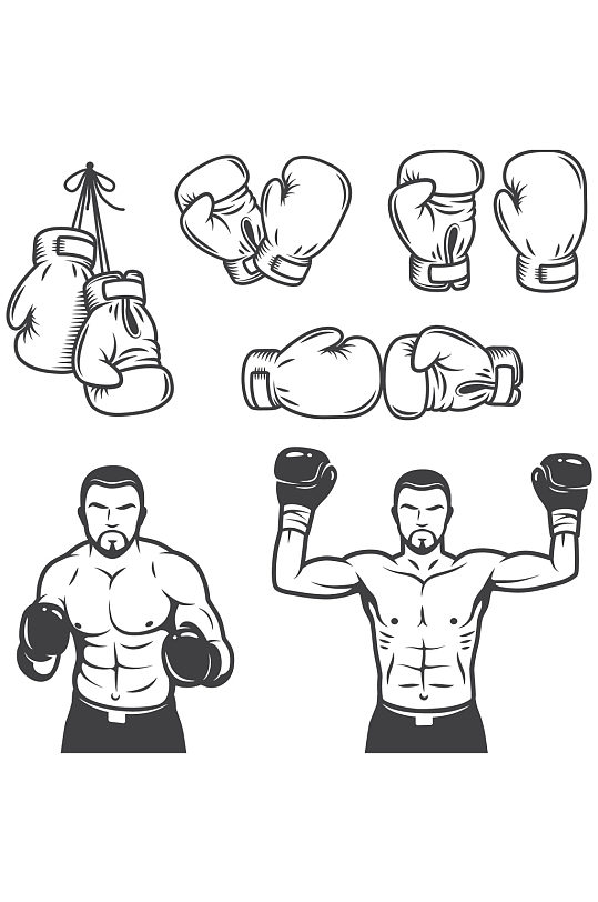 拳击选手矢量图标签拳套免抠元素