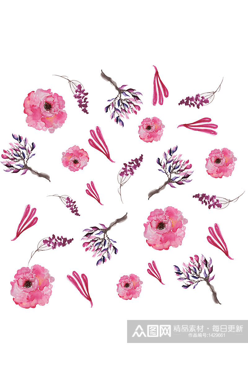 手绘浪漫粉红色花朵花纹免抠元素素材