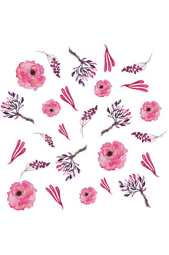 手绘浪漫粉红色花朵花纹免抠元素