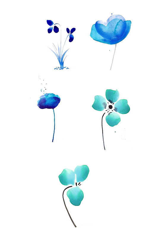 手绘植物花卉水彩画免抠元素
