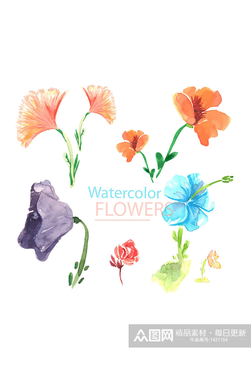 手绘插画水彩花卉植物装饰免抠元素素材