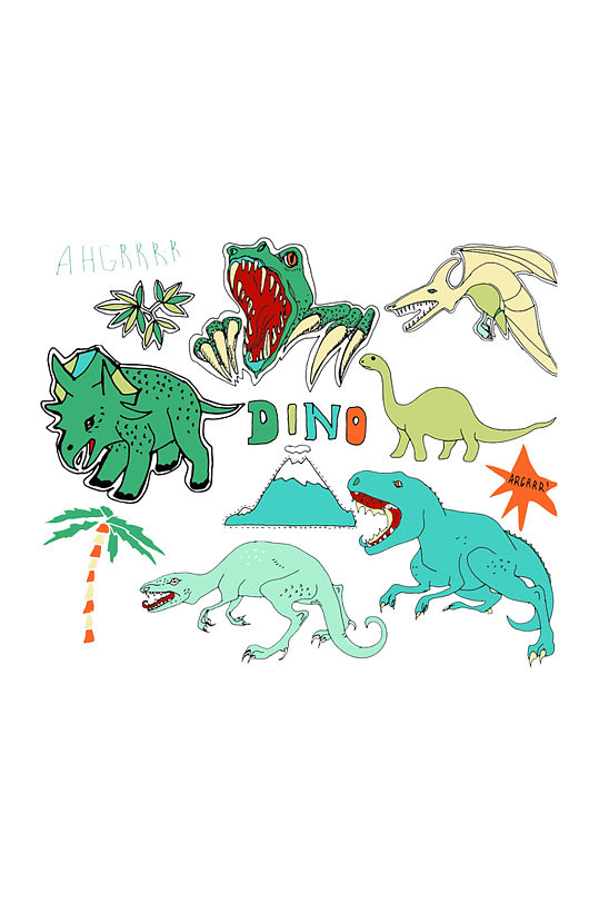 手绘插画水彩多款恐龙动物免抠元素