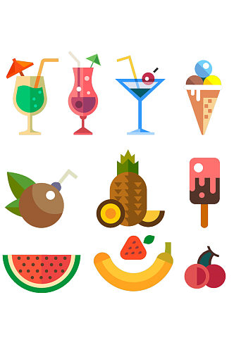 手绘卡通水果饮品图标免抠元素