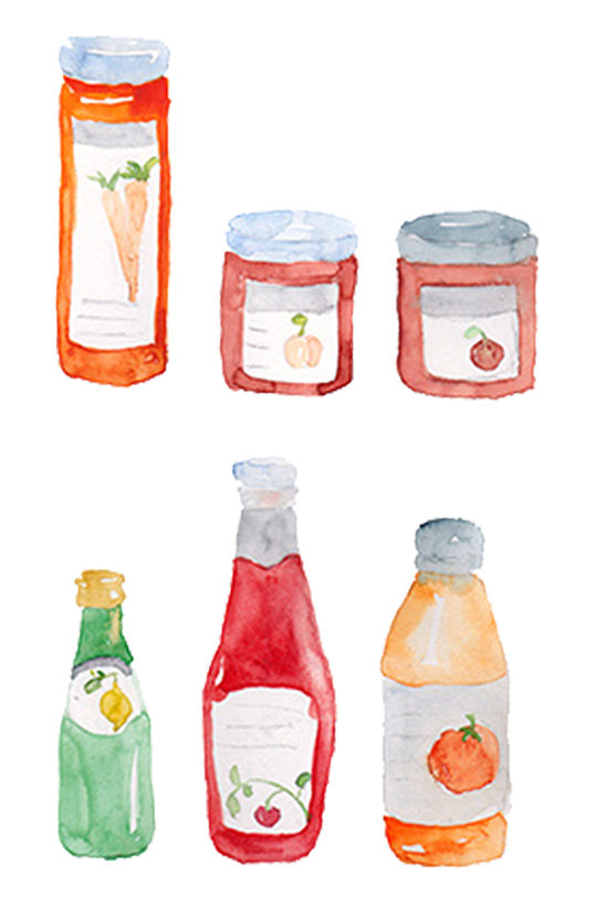 手绘水彩瓶装饮料集合免抠元素