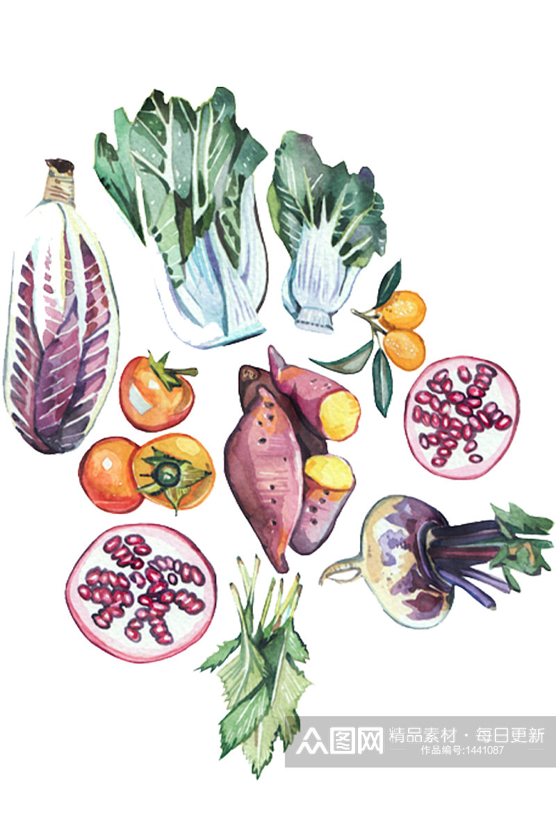 手绘水彩蔬菜水果装饰免抠元素素材