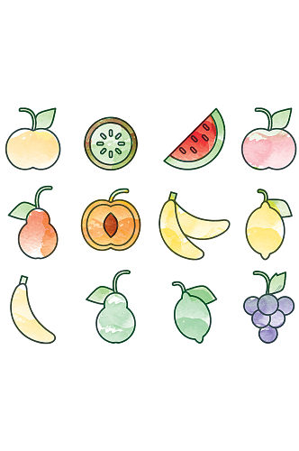 手绘彩绘可爱水果图标集合免抠元素