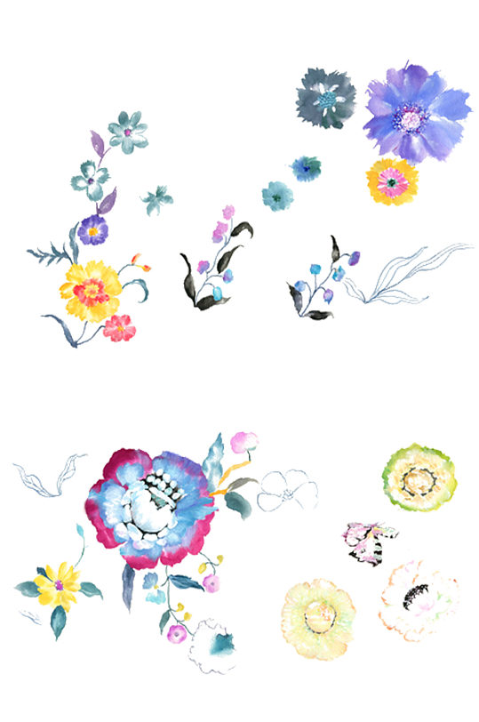 手绘水彩植物花朵花卉墨花免抠元素