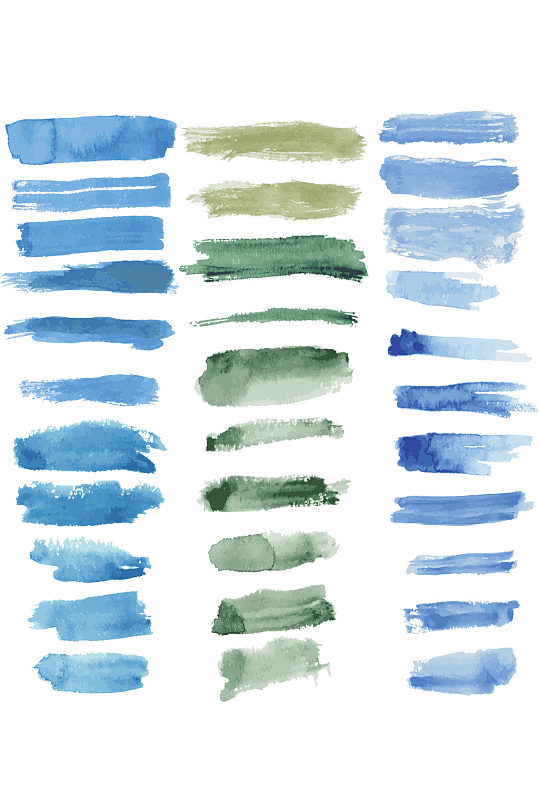 蓝绿色水彩涂鸦笔刷免抠元素